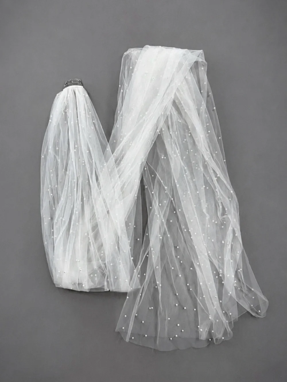 Pearl Studded Cathedral Bridal Veil 108” Wedding Veil 6mm Pearls